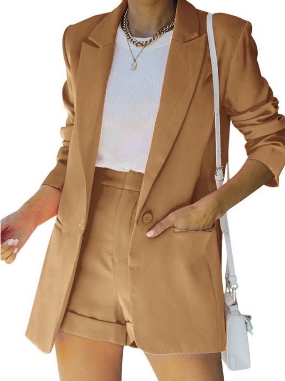 Camel Blazer & High-Waist Short Set